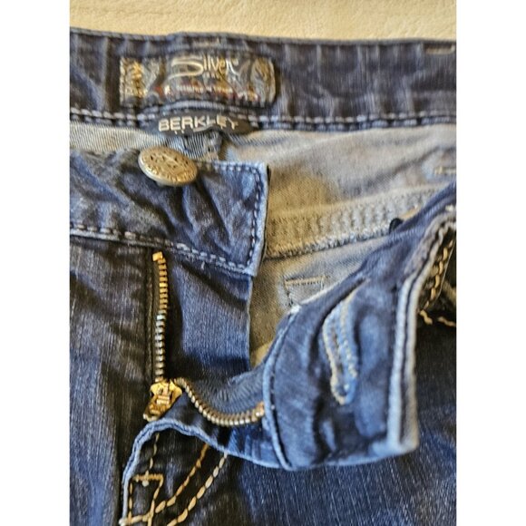 Silver Jeans Co Berkley Womens 31x34 Blue Thick White Stitching Lowrise - Picture 3 of 14